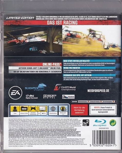 Shift 2 Unleashed - Limited Edition - PS3 (B Grade) (Genbrug)